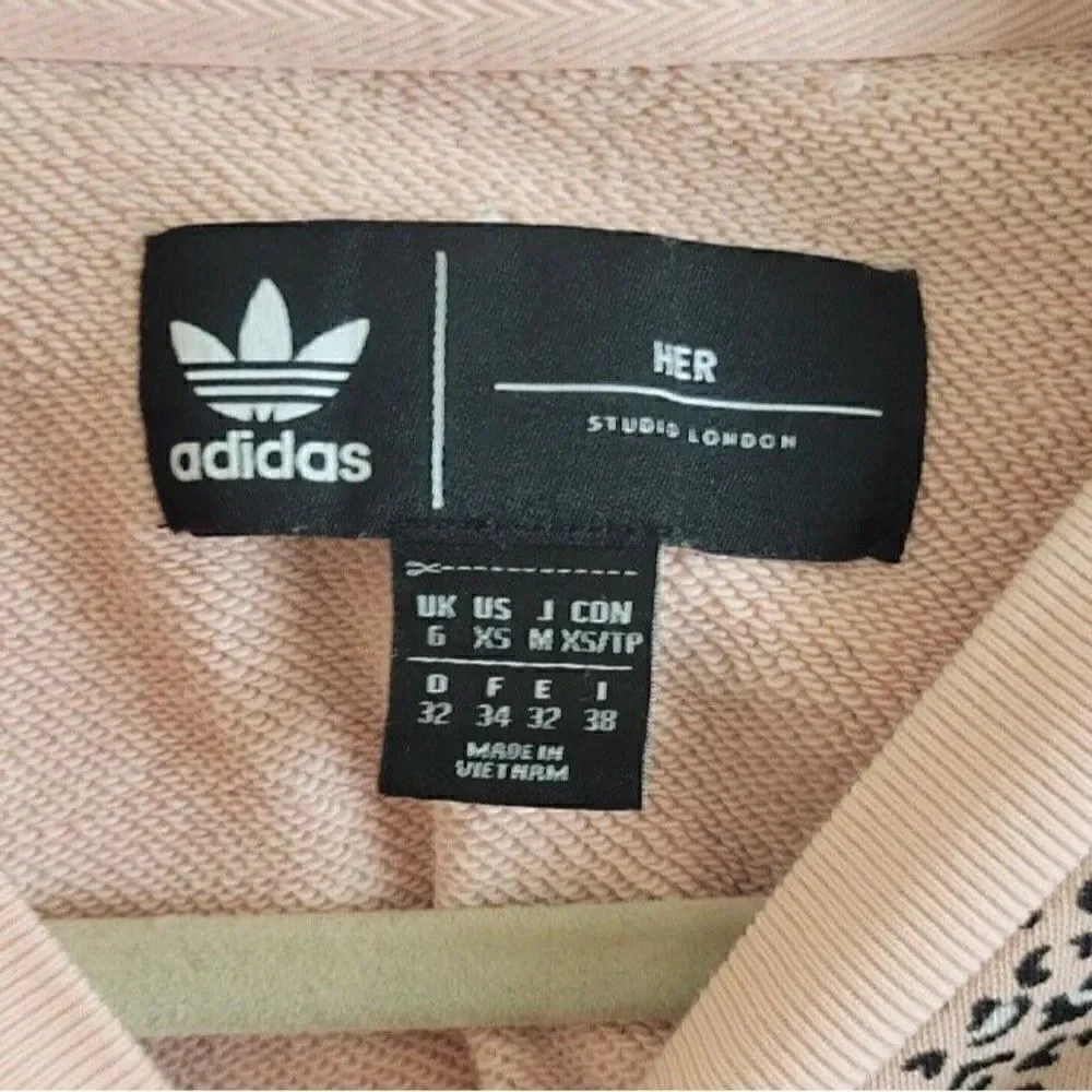 ADIDAS X HER Studio London Pink Leopard Print Crop Sweatshirt Women's Size XS